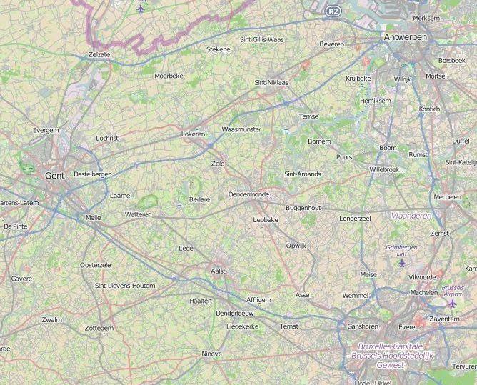 Belgijskie miasta na mapie Google Maps z polskimi egzonimami: Gandawa, Antwerpia i Bruksela (źródło: maps.google.pl)