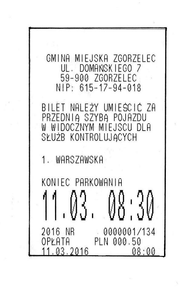 Bilet parkingowy Zgorzelec